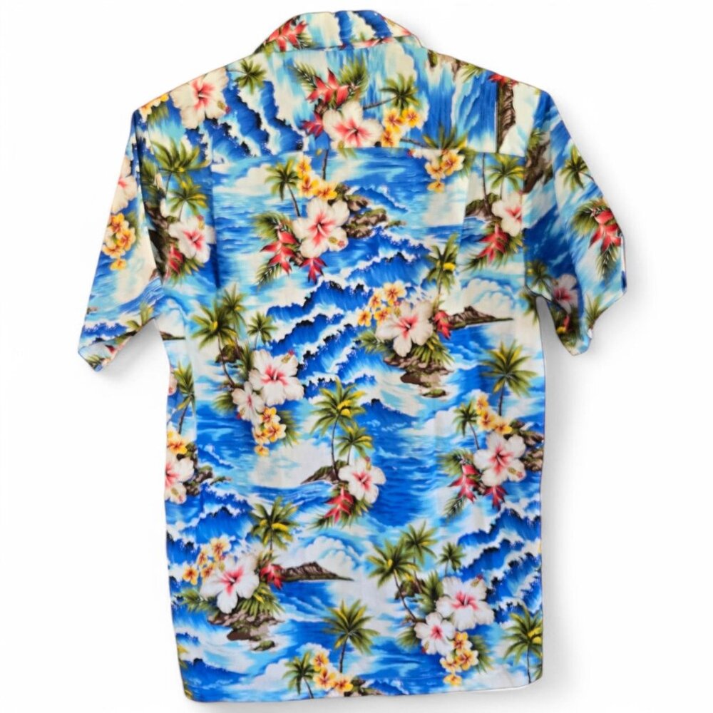 Pacific Legend Hawaiian Shirt Floral Tropical Print Blue Diamond Head NWT Small - Picture 2 of 9